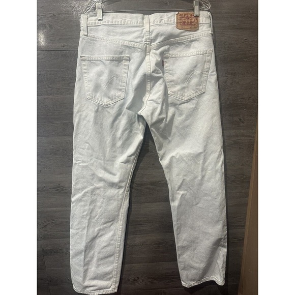 Levi 501 Jeans Original Fit Straight Button Fly White Light Blue Custom 36x34 - Picture 5 of 9